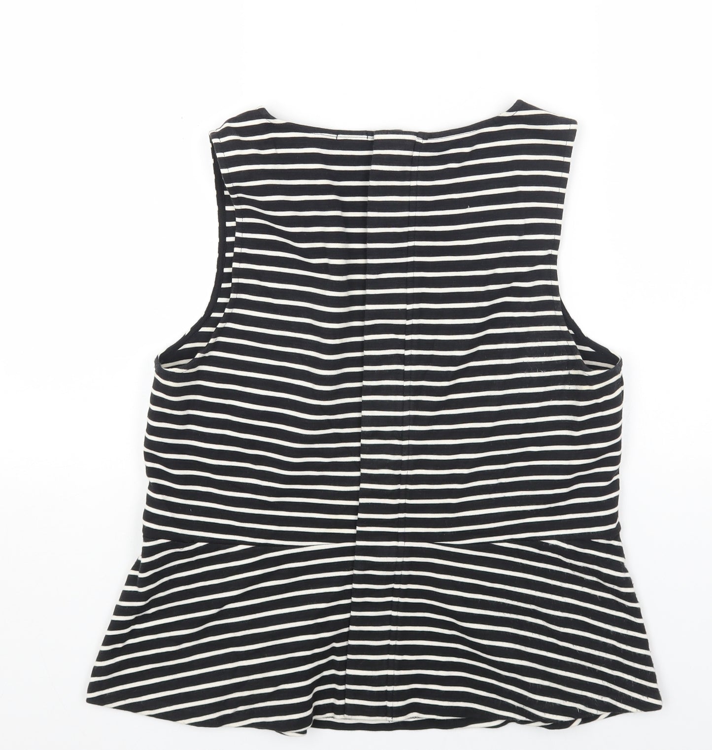 J.CREW Womens Black Striped Cotton Basic Tank Size M Boat Neck