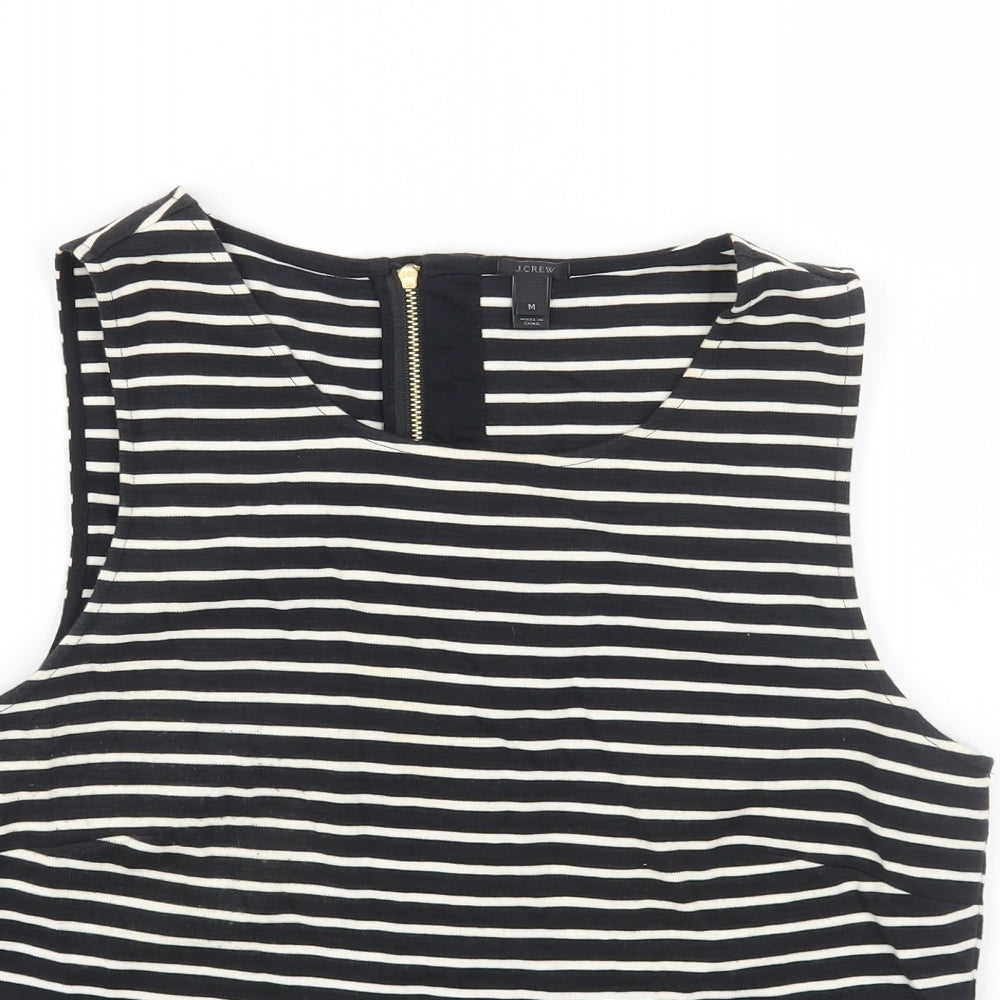 J.CREW Womens Black Striped Cotton Basic Tank Size M Boat Neck
