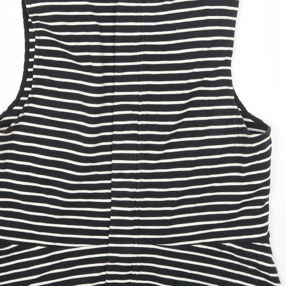 J.CREW Womens Black Striped Cotton Basic Tank Size M Boat Neck
