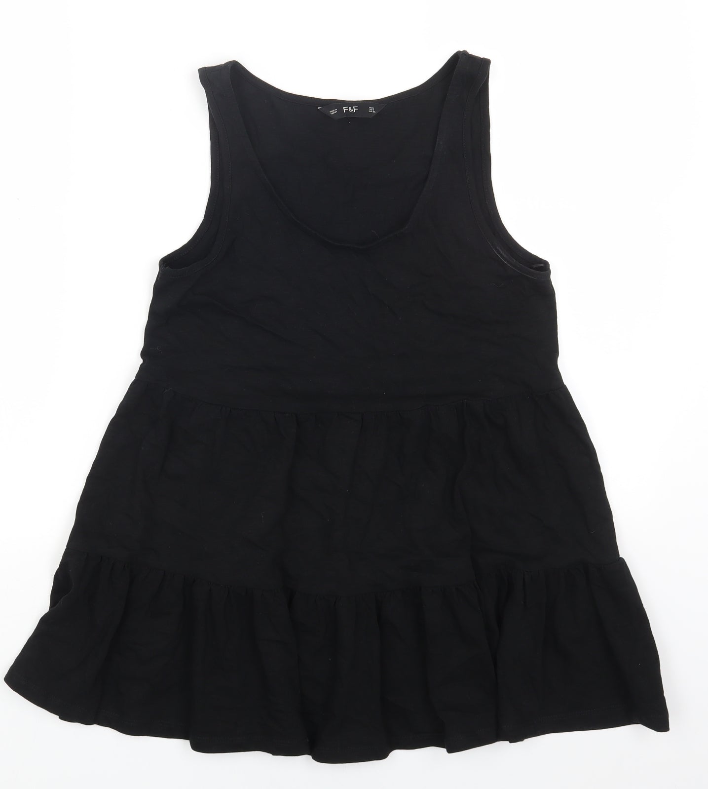 F&F Womens Black Cotton Basic Tank Size 8 Round Neck