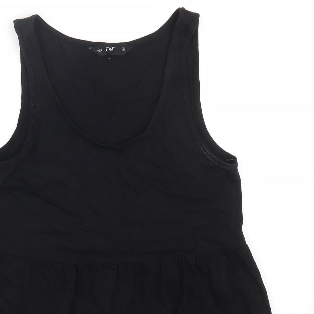 F&F Womens Black Cotton Basic Tank Size 8 Round Neck