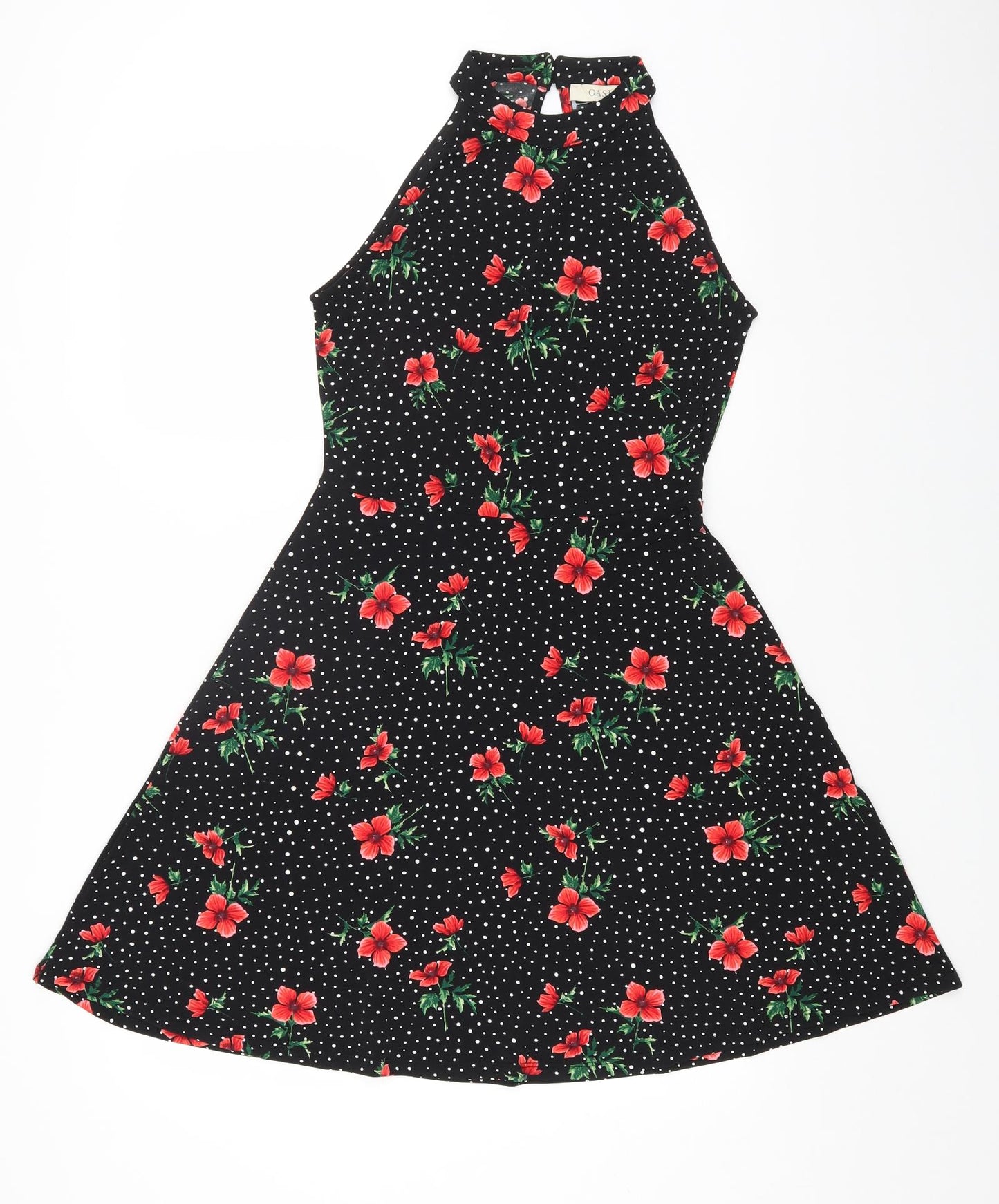 Oasis Womens Black Floral Polyester Fit & Flare Size S Halter Button