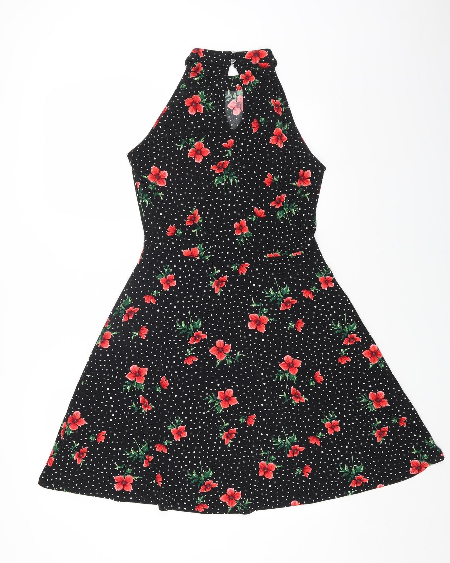 Oasis Womens Black Floral Polyester Fit & Flare Size S Halter Button