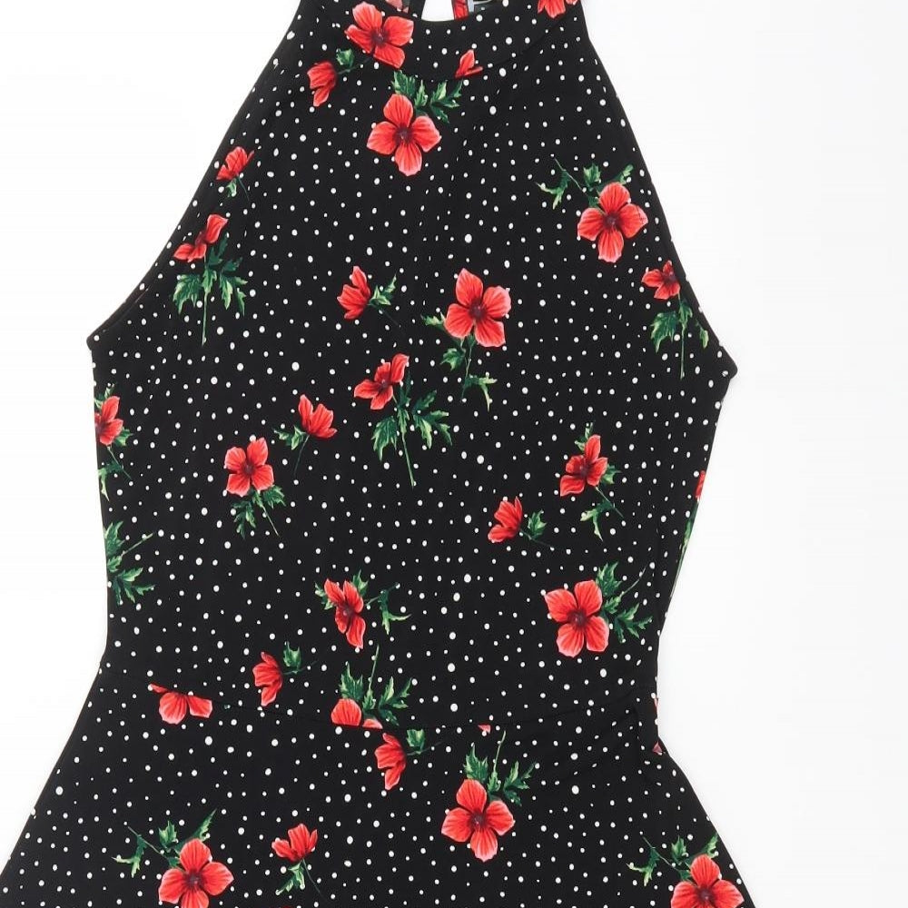 Oasis Womens Black Floral Polyester Fit & Flare Size S Halter Button