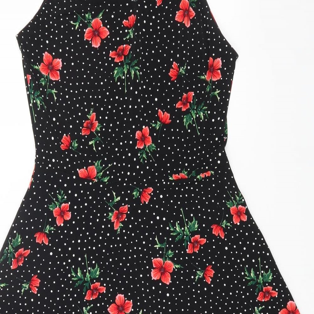 Oasis Womens Black Floral Polyester Fit & Flare Size S Halter Button