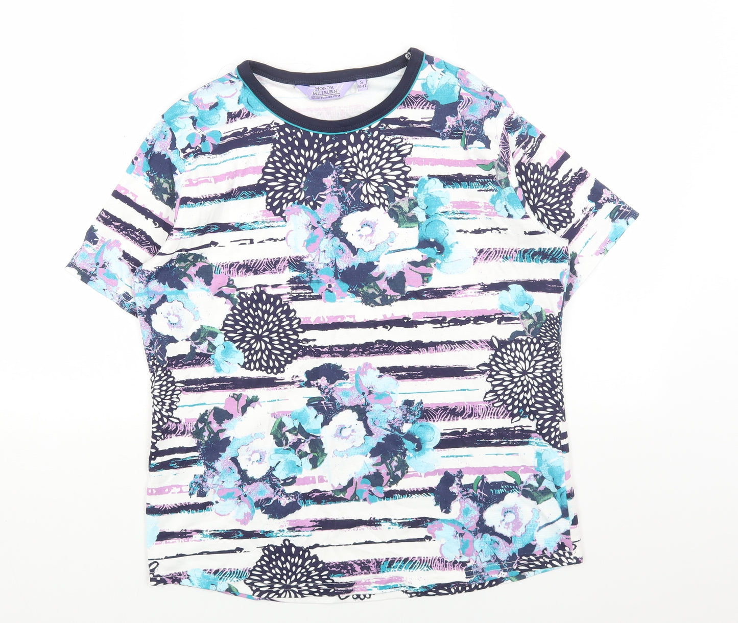Honor Milburn Womens Blue Geometric Cotton Basic T-Shirt Size S Round Neck - Size 10-12