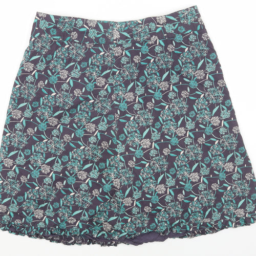 Preworn Womens Blue Floral Cotton Mini Skirt Size 14 Zip