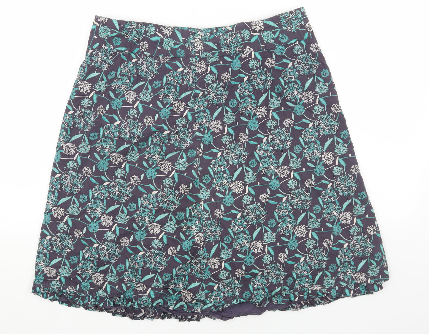 Preworn Womens Blue Floral Cotton Mini Skirt Size 14 Zip