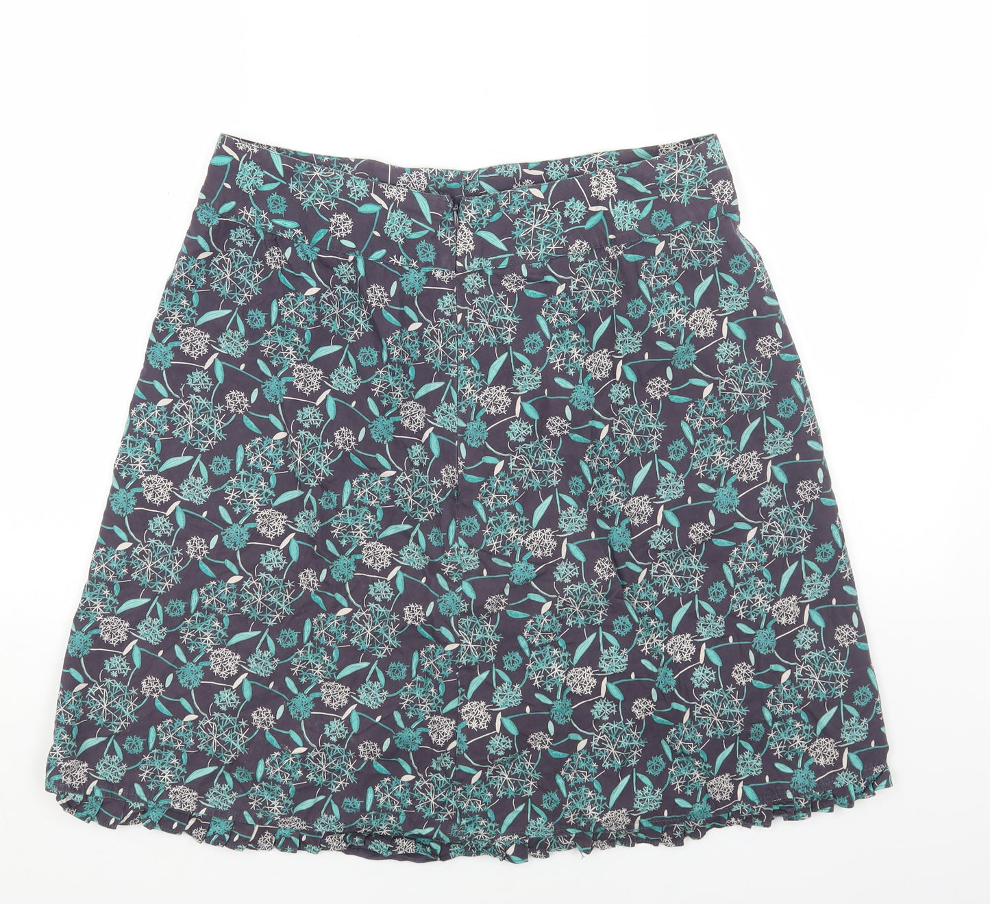 Preworn Womens Blue Floral Cotton Mini Skirt Size 14 Zip
