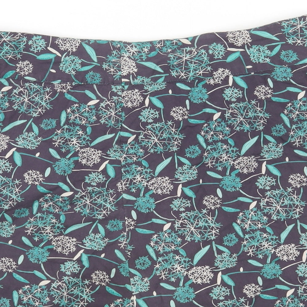 Preworn Womens Blue Floral Cotton Mini Skirt Size 14 Zip