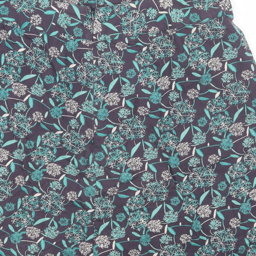 Preworn Womens Blue Floral Cotton Mini Skirt Size 14 Zip