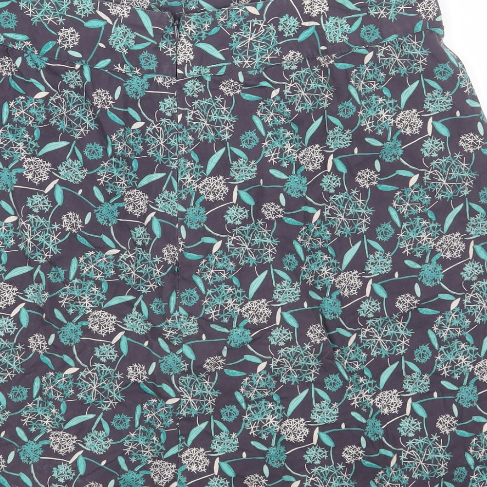 Preworn Womens Blue Floral Cotton Mini Skirt Size 14 Zip
