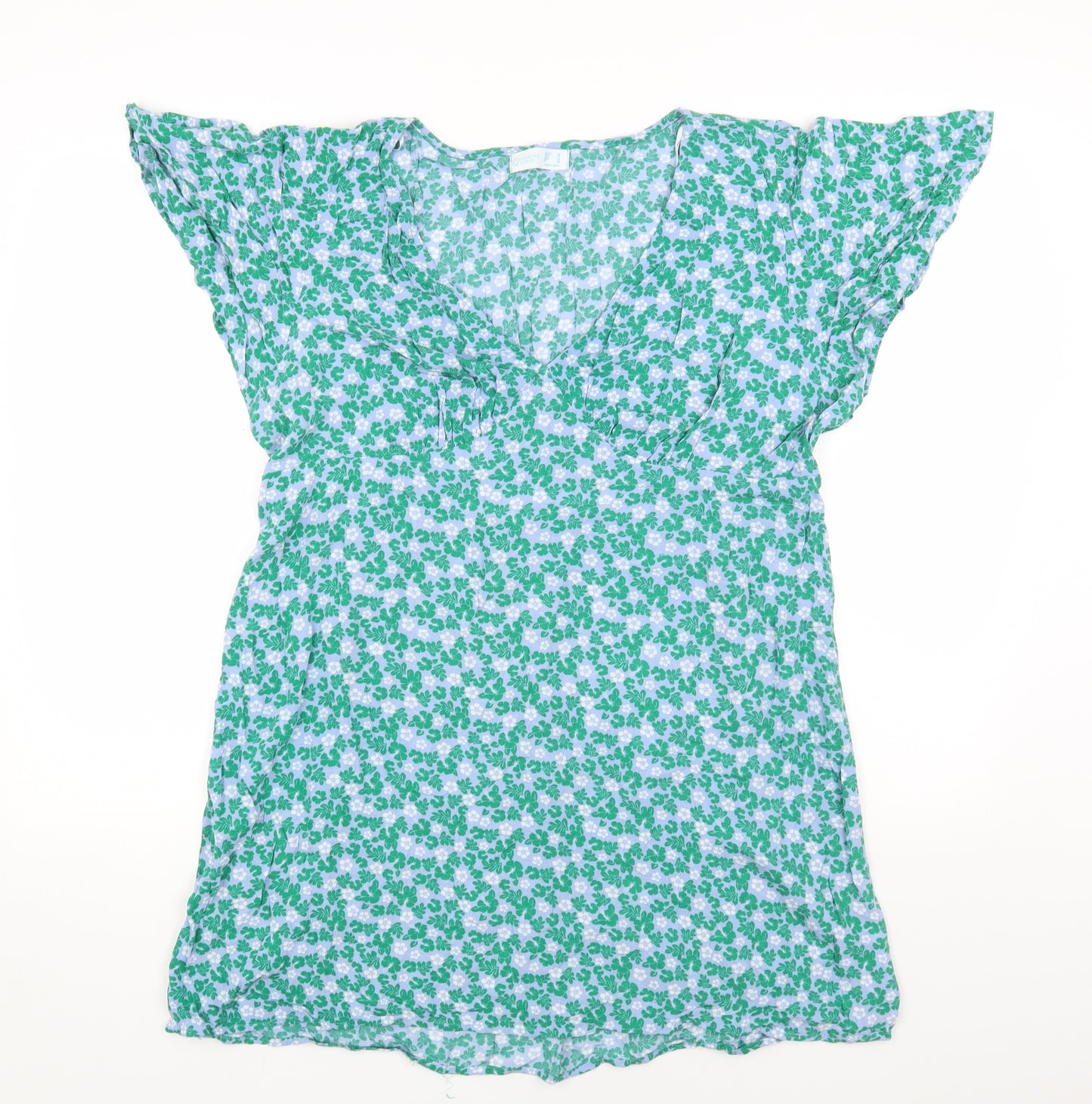 Primark Womens Blue Floral Viscose Mini Size 18 V-Neck Pullover