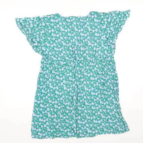 Primark Womens Blue Floral Viscose Mini Size 18 V-Neck Pullover