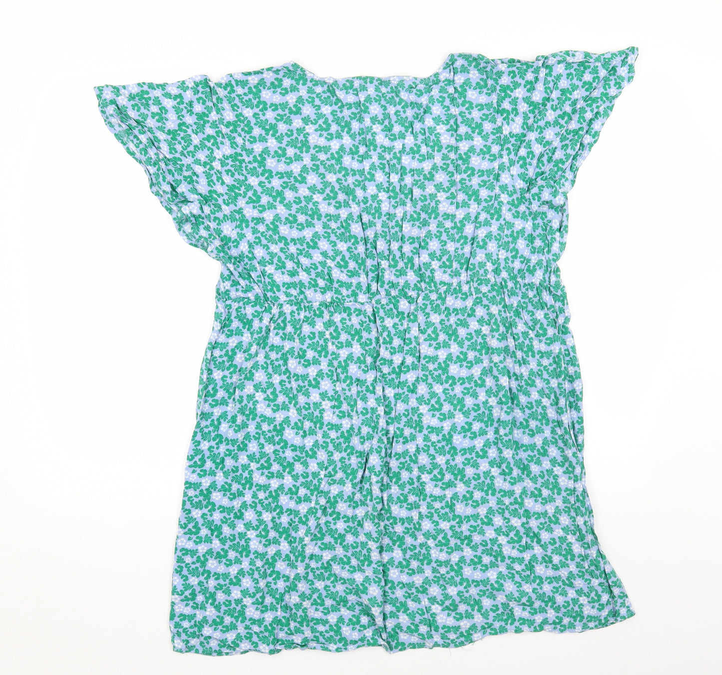 Primark Womens Blue Floral Viscose Mini Size 18 V-Neck Pullover