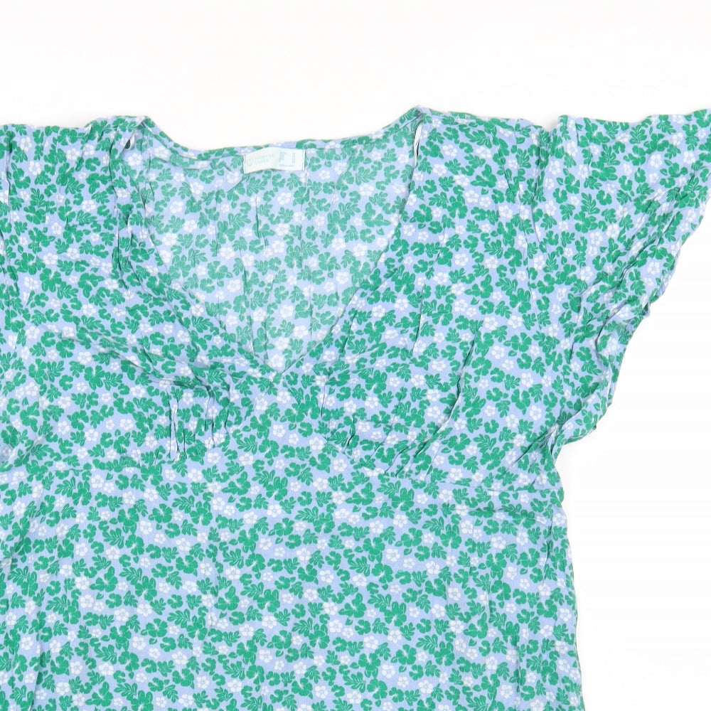 Primark Womens Blue Floral Viscose Mini Size 18 V-Neck Pullover