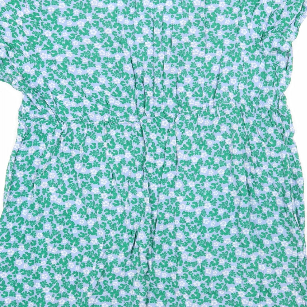 Primark Womens Blue Floral Viscose Mini Size 18 V-Neck Pullover