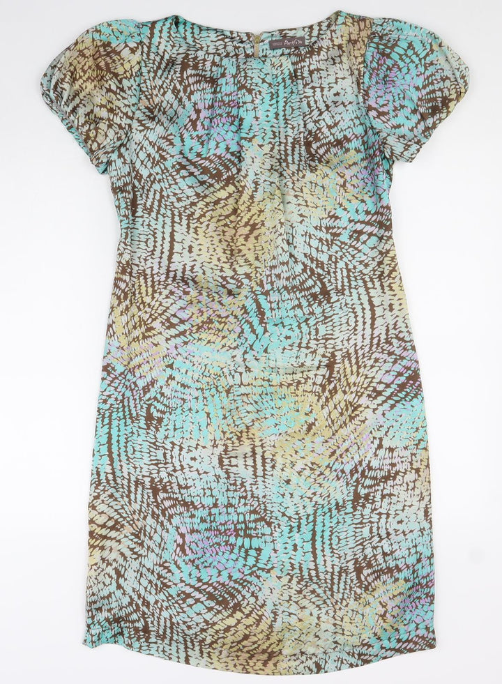 Marks and Spencer Womens Multicoloured Geometric Polyester Shift Size 8 Boat Neck Zip