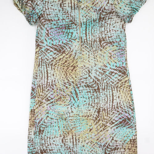 Marks and Spencer Womens Multicoloured Geometric Polyester Shift Size 8 Boat Neck Zip