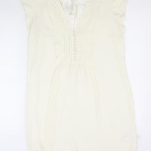 H&M Womens White Polyester Shirt Dress Size 42 V-Neck Button