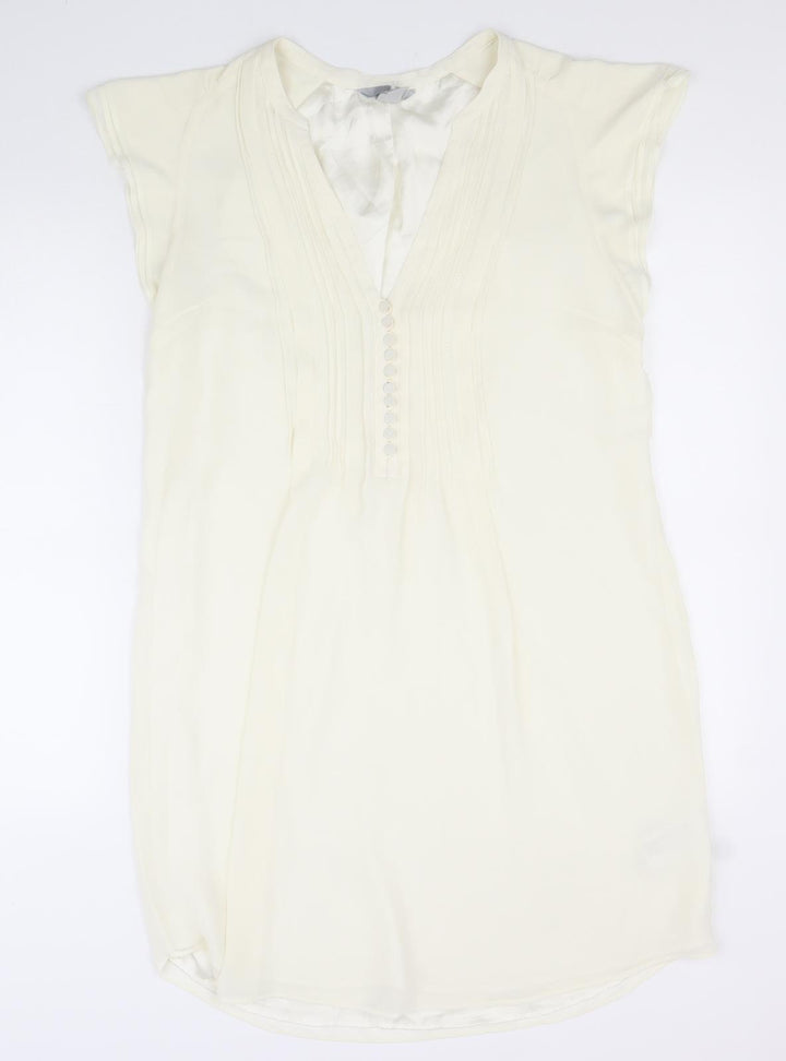 H&M Womens White Polyester Shirt Dress Size 42 V-Neck Button