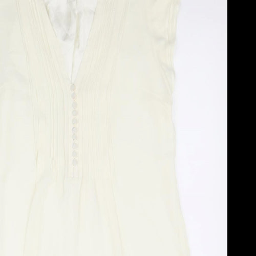H&M Womens White Polyester Shirt Dress Size 42 V-Neck Button