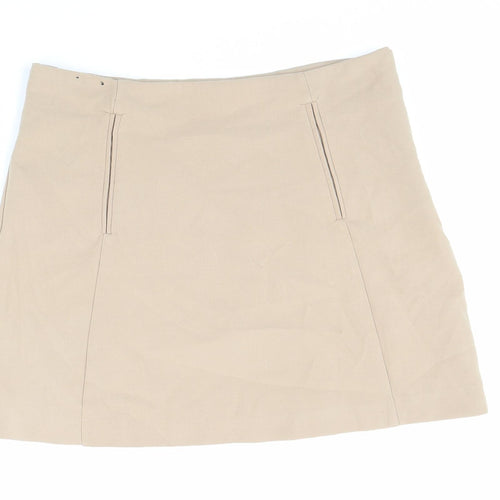 New Look Womens Beige Polyester Mini Skirt Size 10 Zip