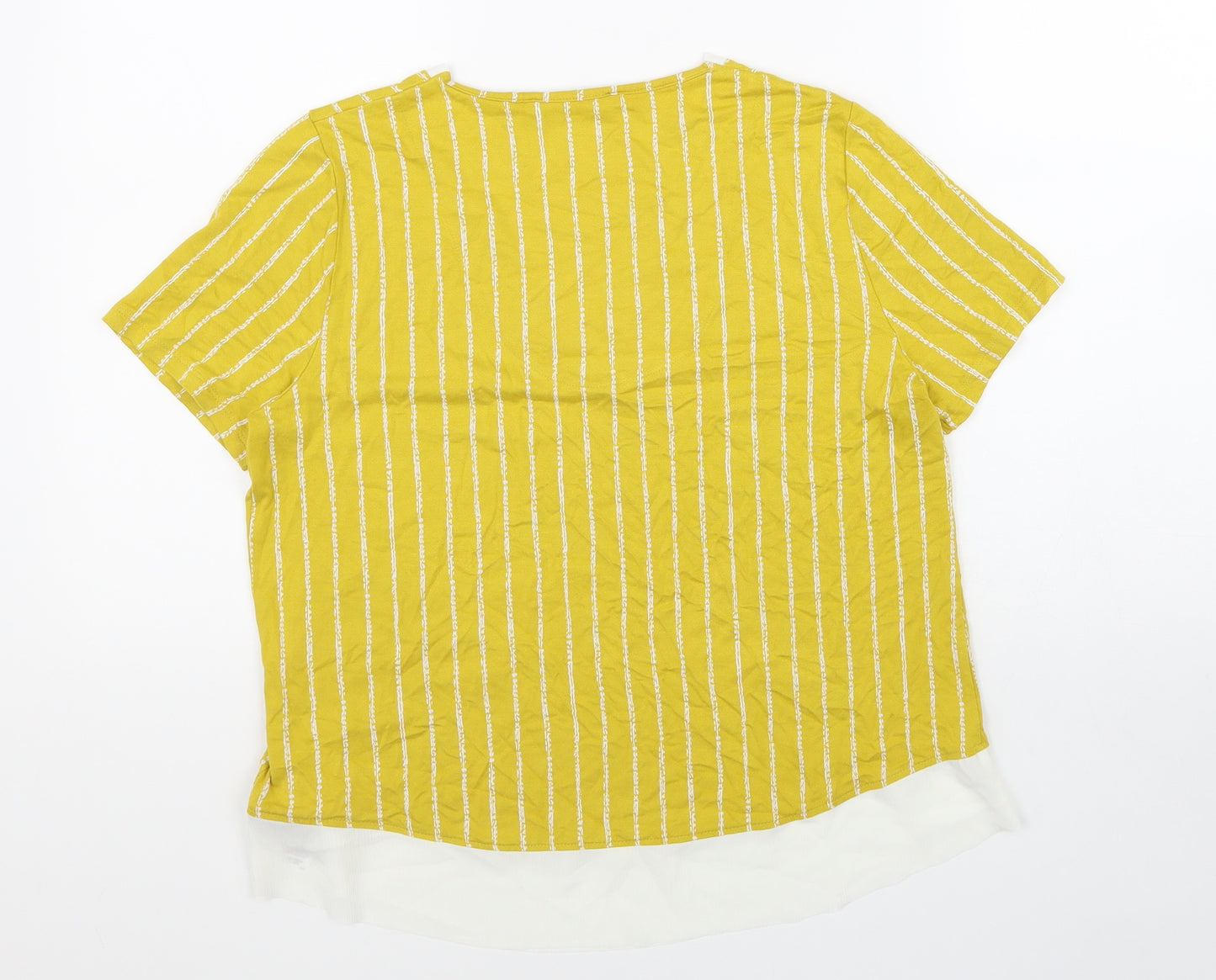 Marks and Spencer Womens Yellow Striped Polyester Basic T-Shirt Size 12 V-Neck