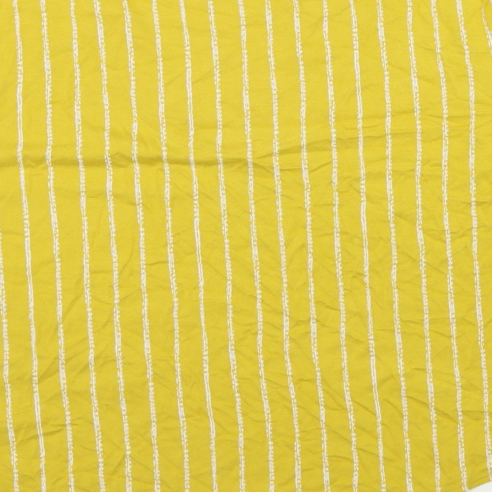 Marks and Spencer Womens Yellow Striped Polyester Basic T-Shirt Size 12 V-Neck