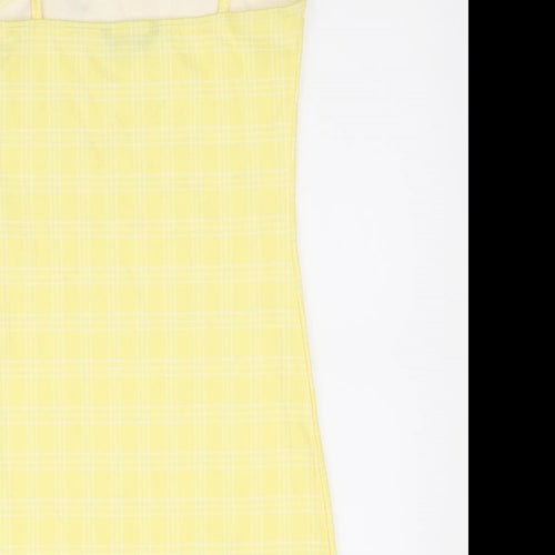 SheIn Womens Yellow Check Polyester Bodycon Size XS Square Neck Pullover