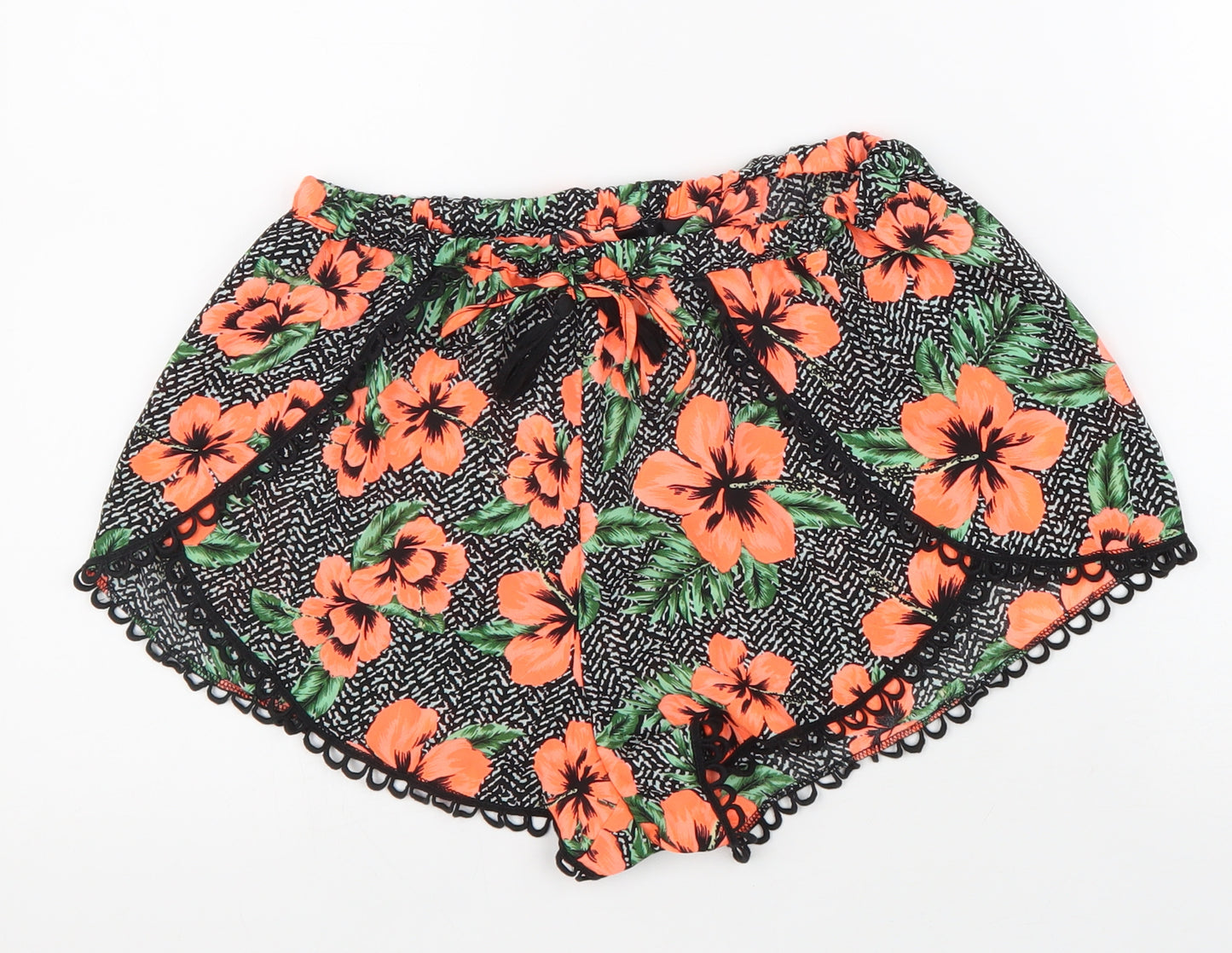 New Look Womens Multicoloured Floral 100% Polyester Bermuda Shorts Size 12 L3 in Regular Drawstring