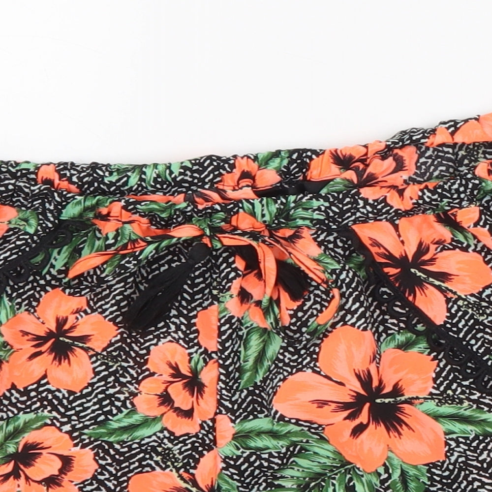 New Look Womens Multicoloured Floral 100% Polyester Bermuda Shorts Size 12 L3 in Regular Drawstring