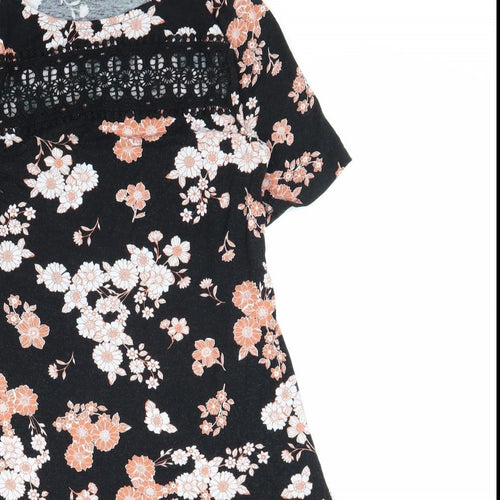 F&F Womens Black Floral Viscose A-Line Size 6 Round Neck Pullover