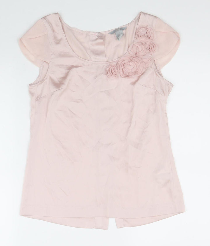 H&M Womens Pink Polyester Basic Blouse Size 34 Scoop Neck - 3D Flowers
