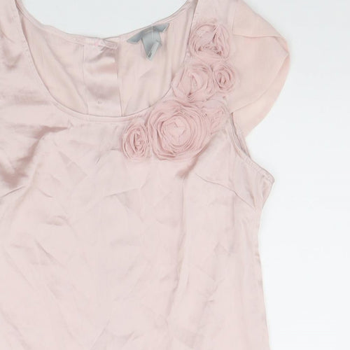 H&M Womens Pink Polyester Basic Blouse Size 34 Scoop Neck - 3D Flowers