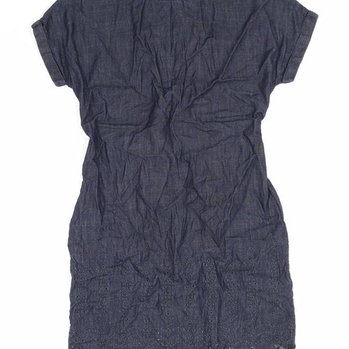 NEXT Womens Blue Cotton Shift Size 12 Round Neck Button