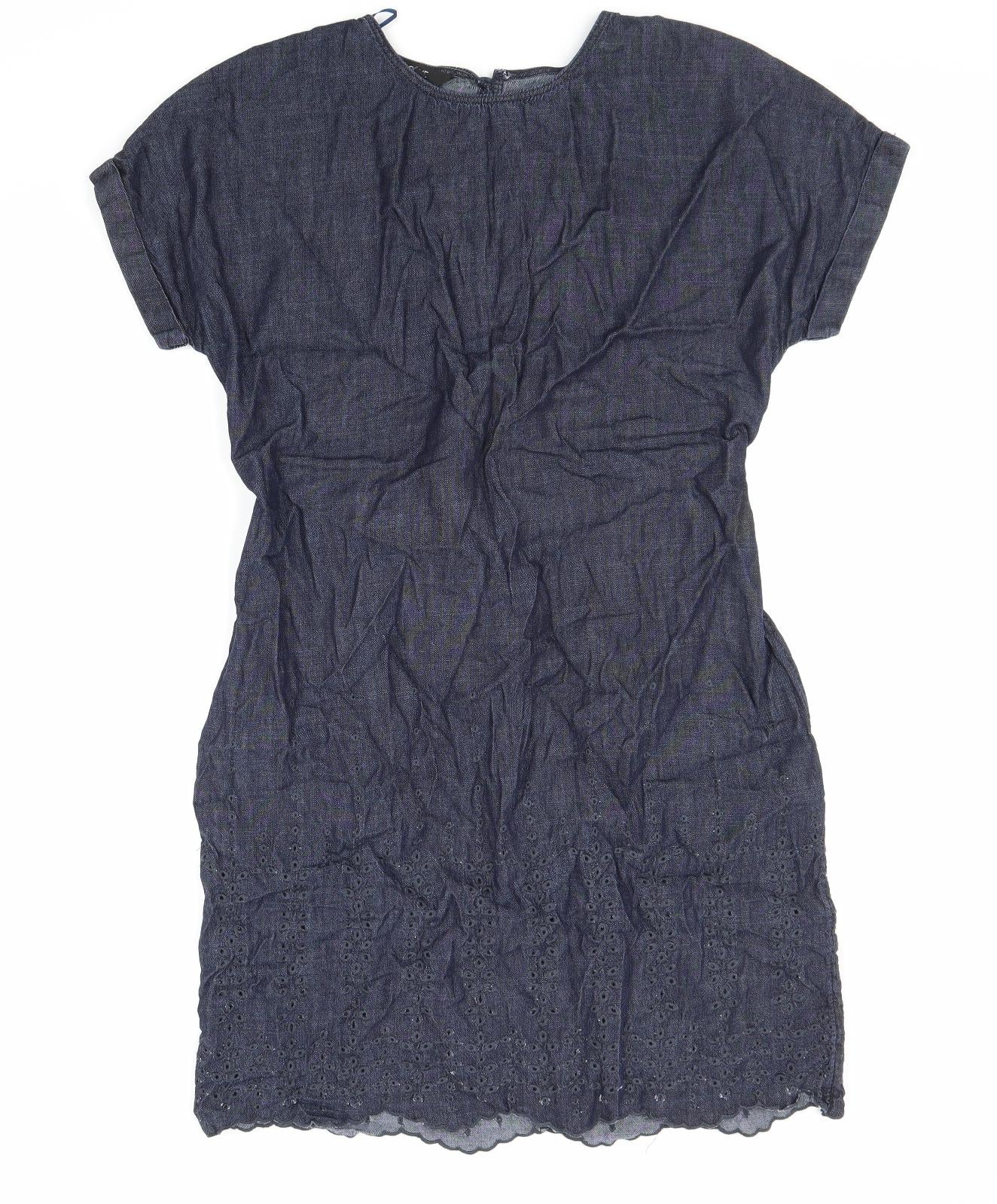 NEXT Womens Blue Cotton Shift Size 12 Round Neck Button