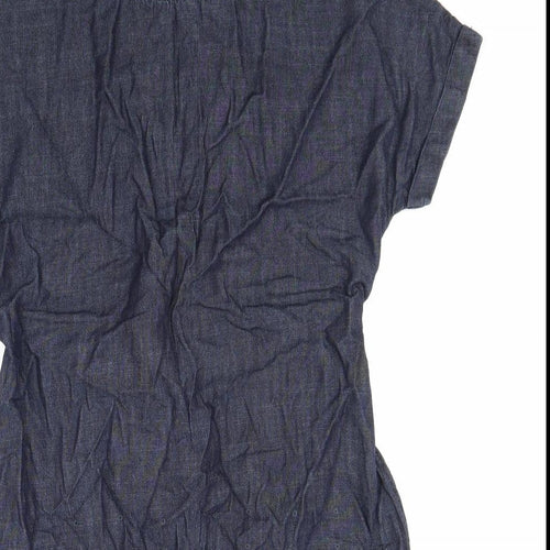 NEXT Womens Blue Cotton Shift Size 12 Round Neck Button