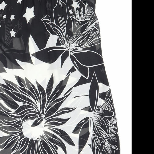 New Look Womens Black Geometric Polyester Basic Blouse Size 12 Square Neck