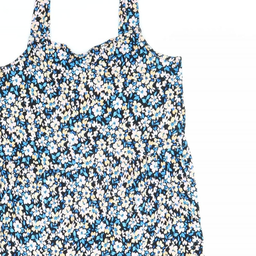 F&F Womens Multicoloured Floral Viscose Tank Dress Size 16 Square Neck Pullover