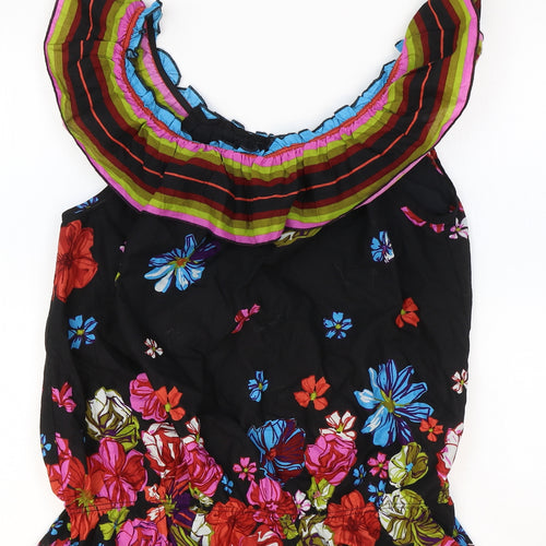 Be Beau Womens Black Geometric Cotton Basic Tank Size 16 Off the Shoulder