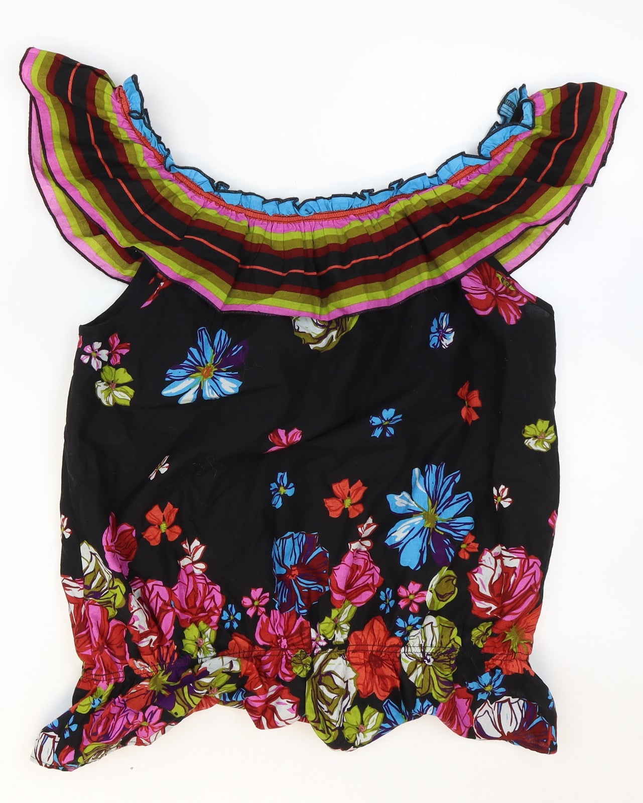 Be Beau Womens Black Geometric Cotton Basic Tank Size 16 Off the Shoulder