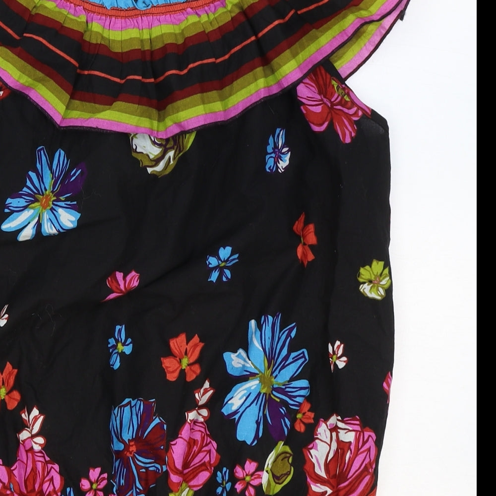 Be Beau Womens Black Geometric Cotton Basic Tank Size 16 Off the Shoulder