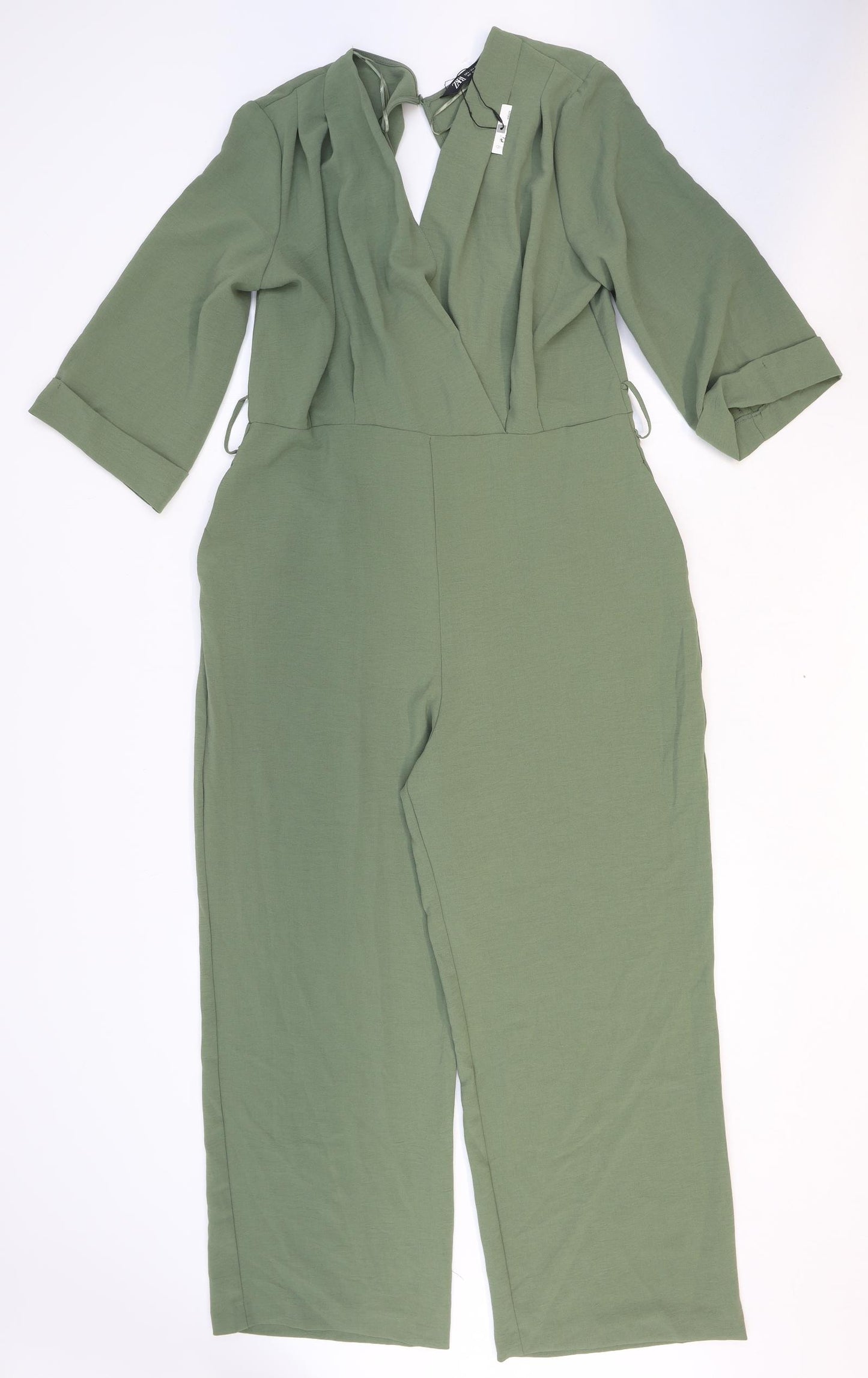 Zara Womens Green Polyester Jumpsuit One-Piece Size M Zip