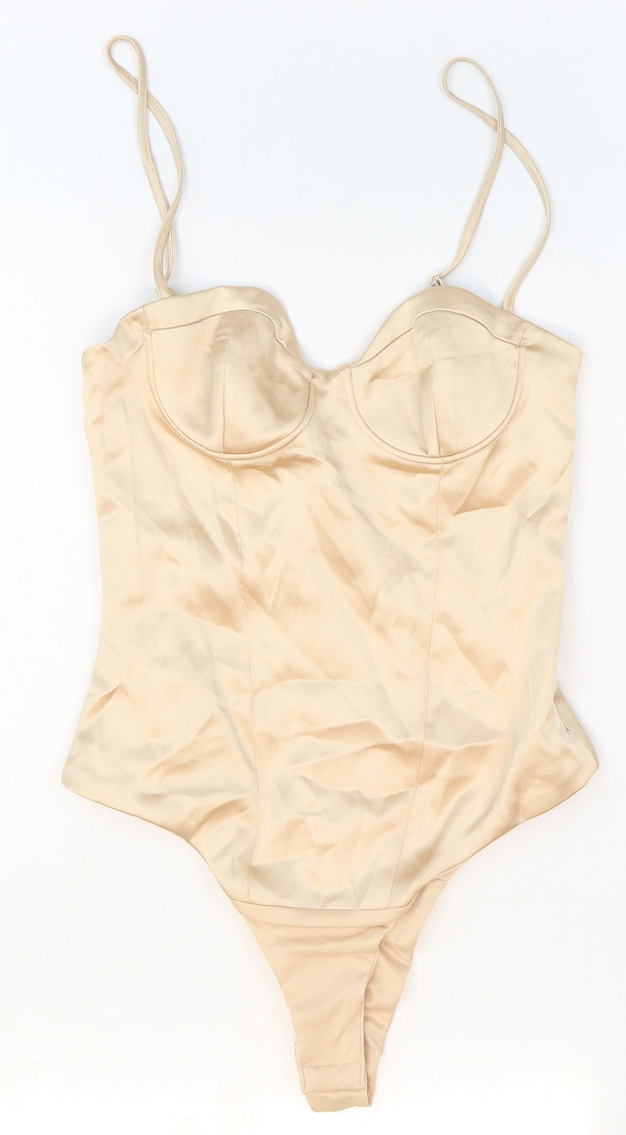 Zara Womens Beige Polyester Bodysuit One-Piece Size XS Snap