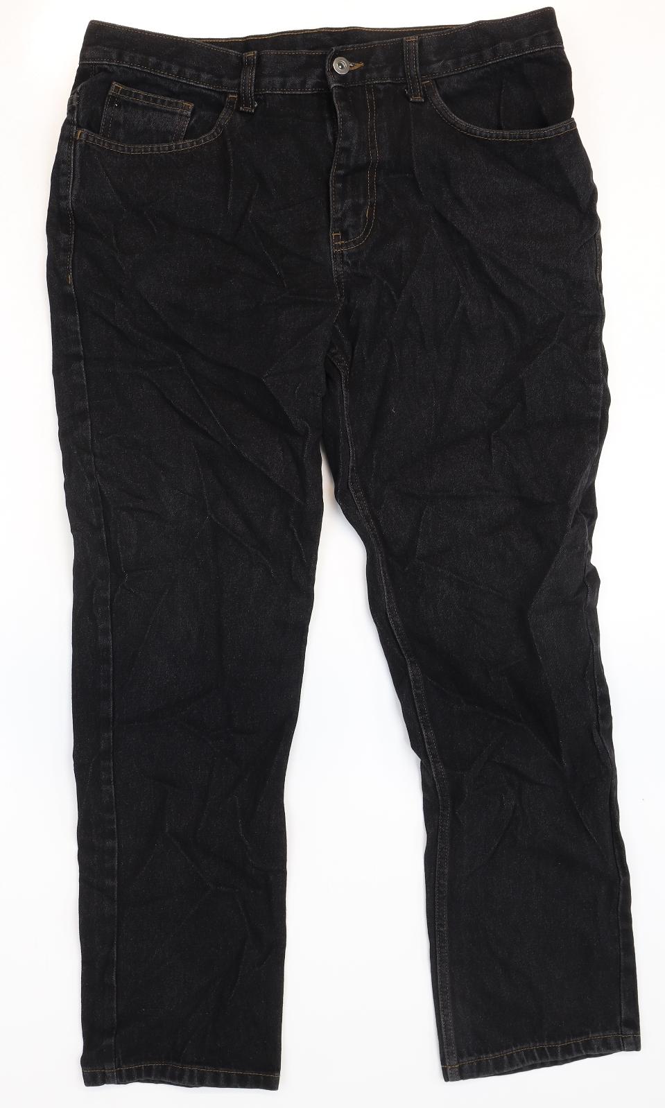 George Mens Black Cotton Straight Jeans Size 36 in Regular Zip
