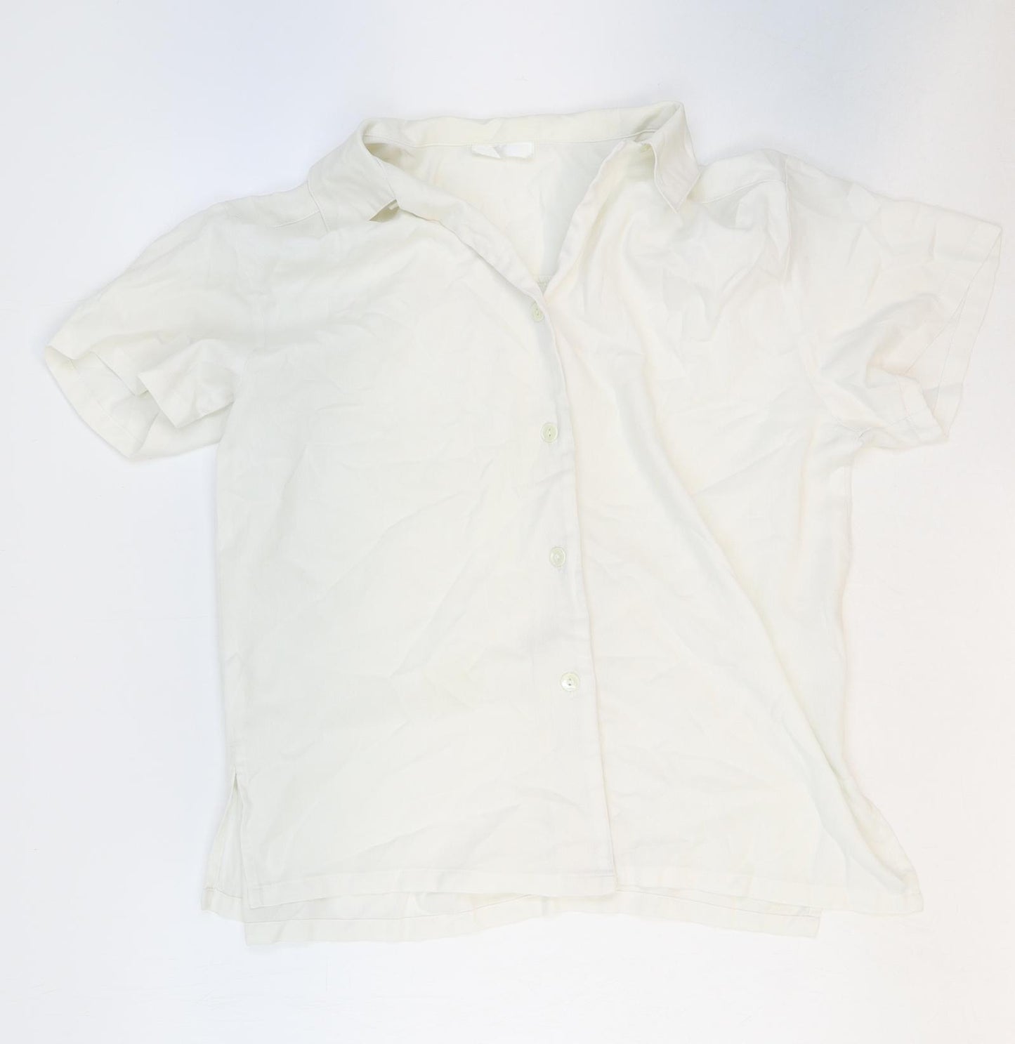 Preworn Womens White Polyester Basic Button-Up Size 12 Collared