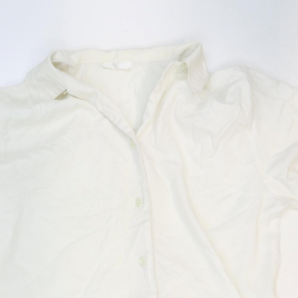 Preworn Womens White Polyester Basic Button-Up Size 12 Collared