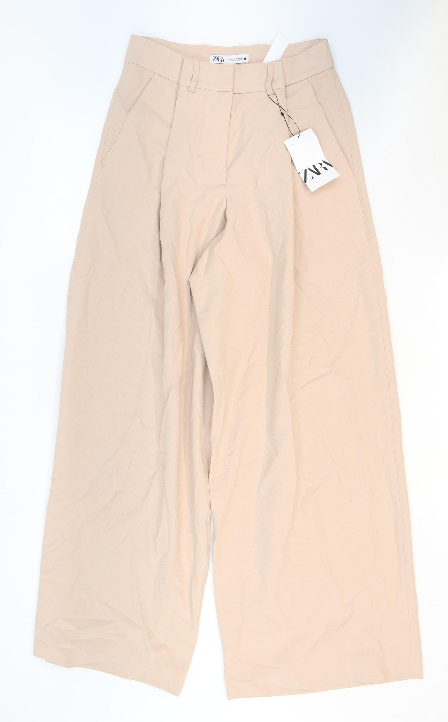 Zara Womens Pink Polyester Trousers Size 6 Regular Zip