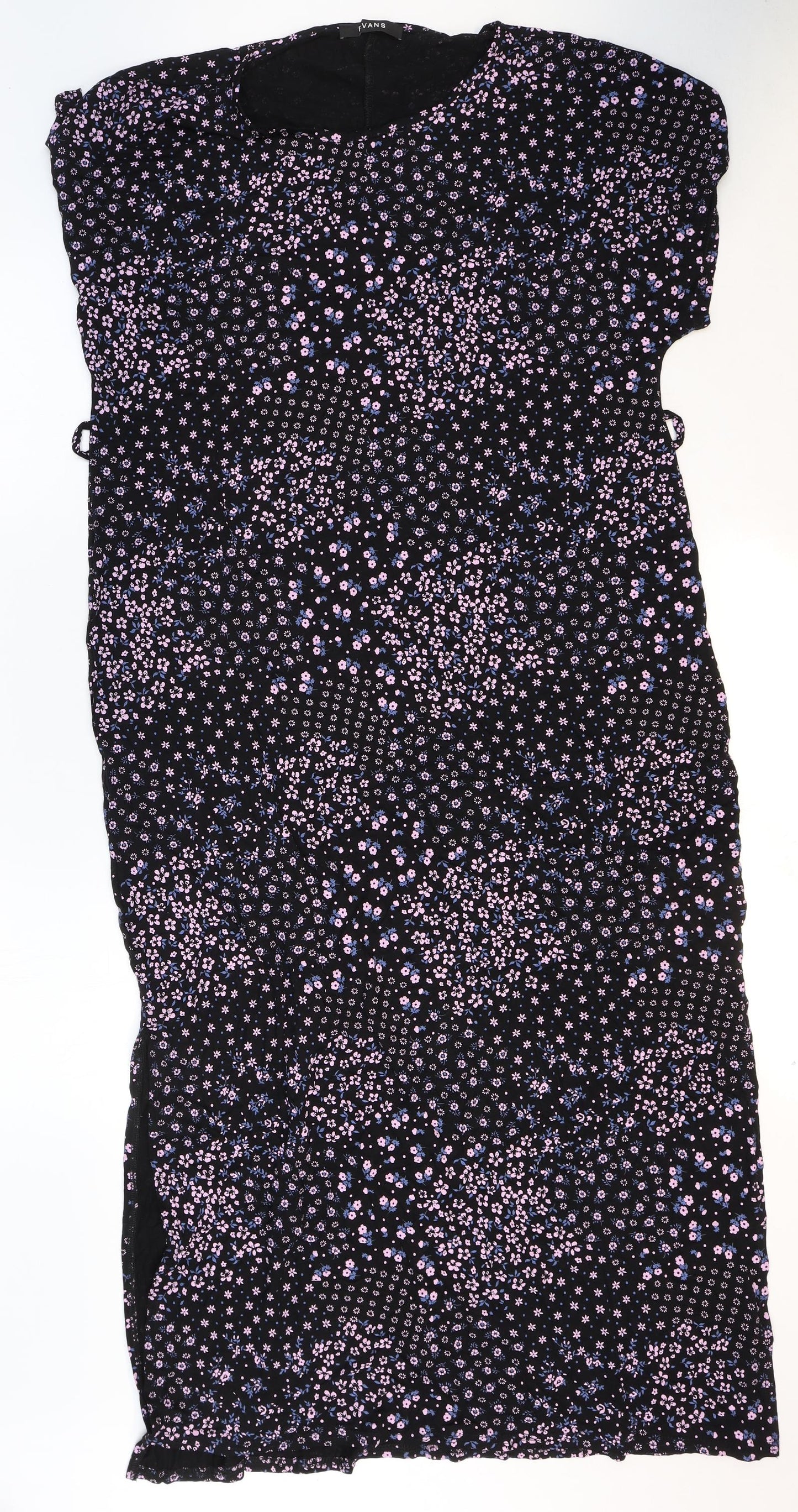 Evans Womens Black Floral Viscose Sheath Size 16 Round Neck Pullover